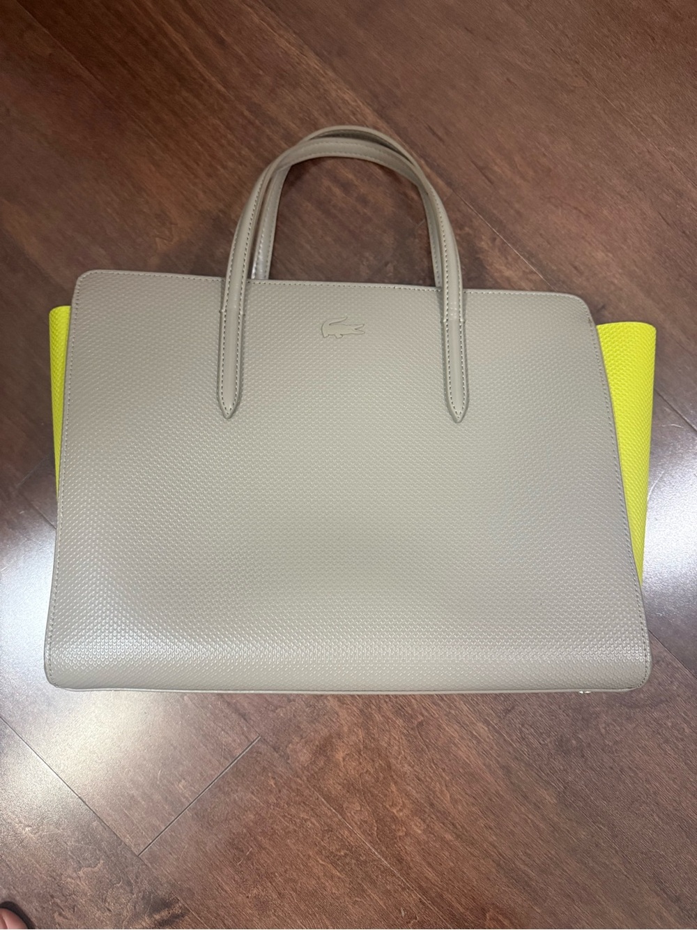 Lacoste Taupe Tote with Yellow Side Panels